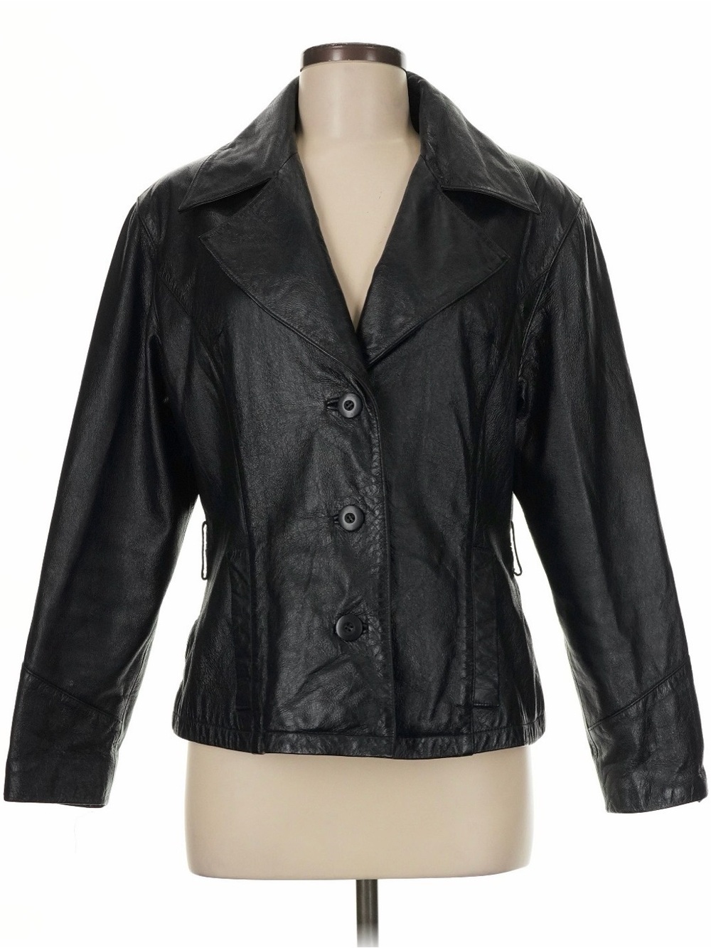 Vintage 90s Wilson Black Leather Button-Front Women's Jacket Medium